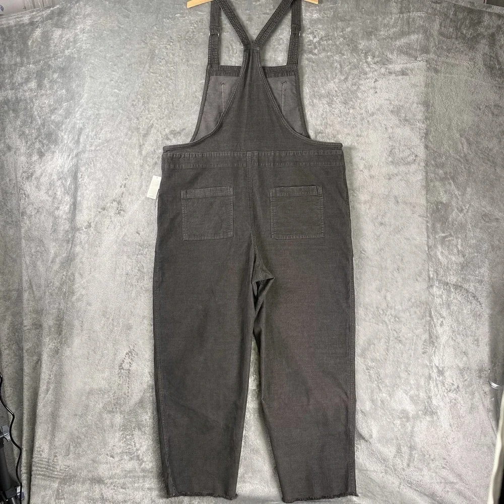 Aerie Overalls Womens Sz XL Grey Corduroy Adjustable Raw Hem Patch Pockets NWT